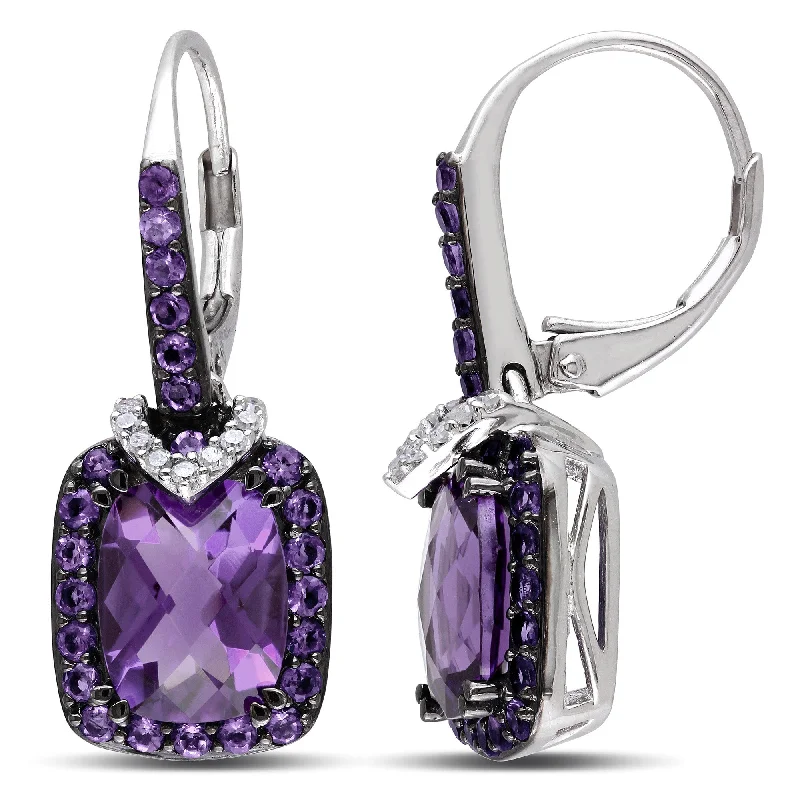 Mimi & Max 4 5/8ct TGW Amethyst and 1/10ct TDW Diamond Leverback Earrings in Sterling Silver