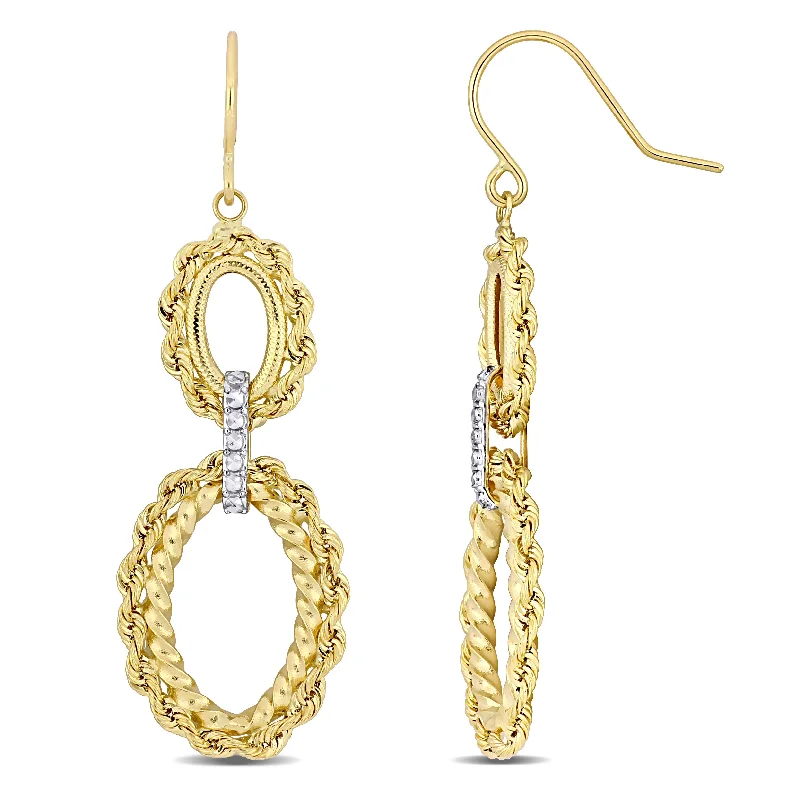 Mimi & Max Tiered Hoop Dangle Hook Earrings in 14k Yellow Gold with White Gold Accents