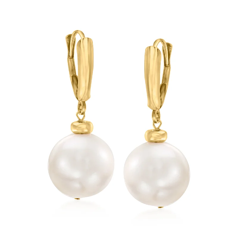 Ross-Simons 11.5-12.5mm Cultured Pearl Drop Earrings in 14kt Yellow Gold