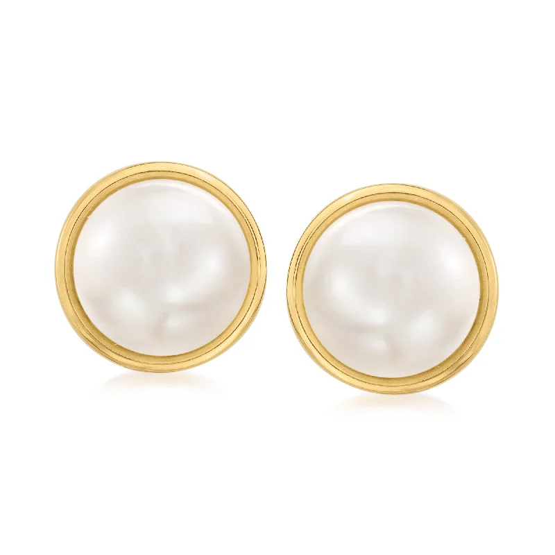 Ross-Simons 11.5-12mm Cultured Pearl Earrings in 14kt Yellow Gold