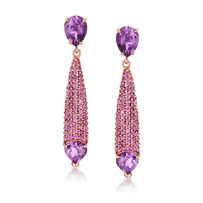 Ross-Simons Amethyst and Rhodolite Garnet Drop Earrings in 18kt Rose Gold Over Sterling