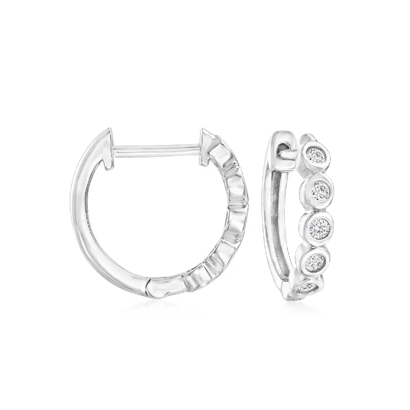 Ross-Simons Bezel-Set Diamond Huggie Hoop Earrings in Sterling Silver