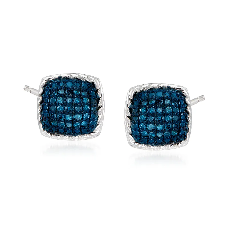 Ross-Simons Blue Diamond Square Stud Earrings in Sterling Silver