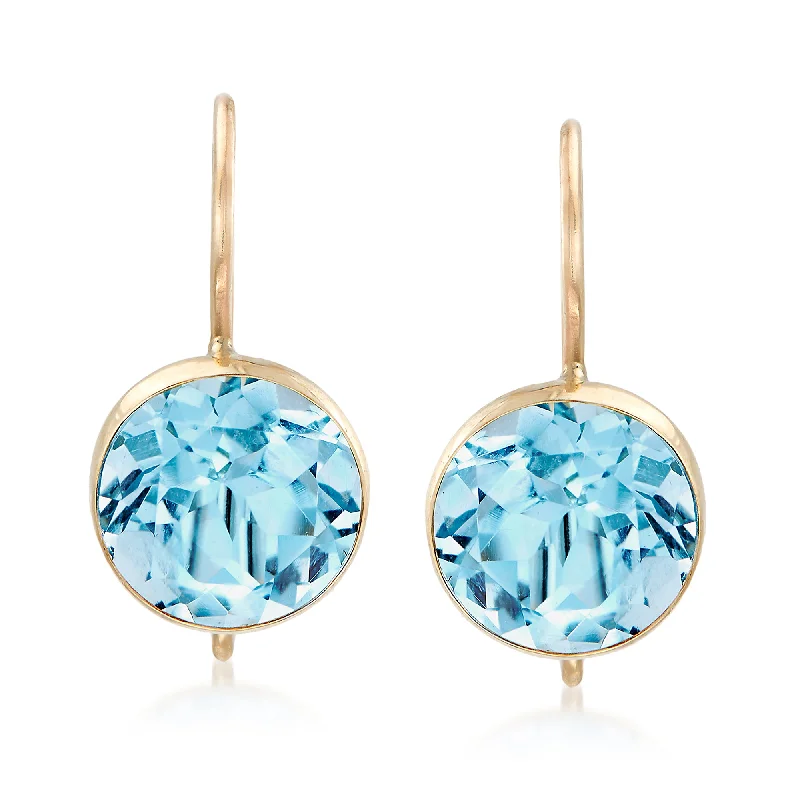 Ross-Simons Blue Topaz Drop Earrings in 14kt Yellow Gold