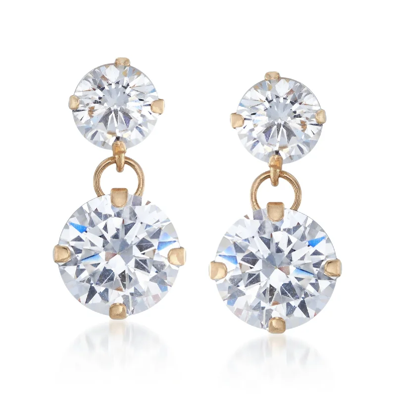 Ross-Simons CZ Double Drop Earrings in 14kt Yellow Gold