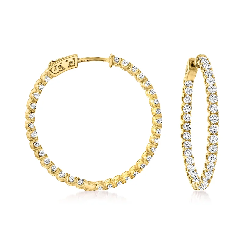 Ross-Simons CZ Inside-Outside Hoop Earrings in 18kt Gold Over Sterling