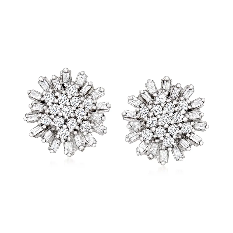 Ross-Simons Diamond Cluster Earrings in Sterling Silver