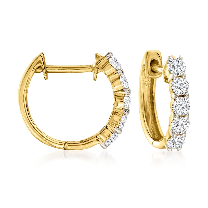 Ross-Simons Diamond Huggie Hoop Earrings in 14kt Yellow Gold