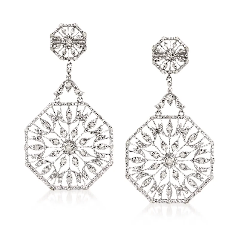 Ross-Simons Diamond Octagon Drop Earrings in Sterling Silver