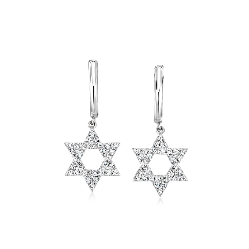 Ross-Simons Diamond Star Of David Hoop Drop Earrings in Sterling Silver