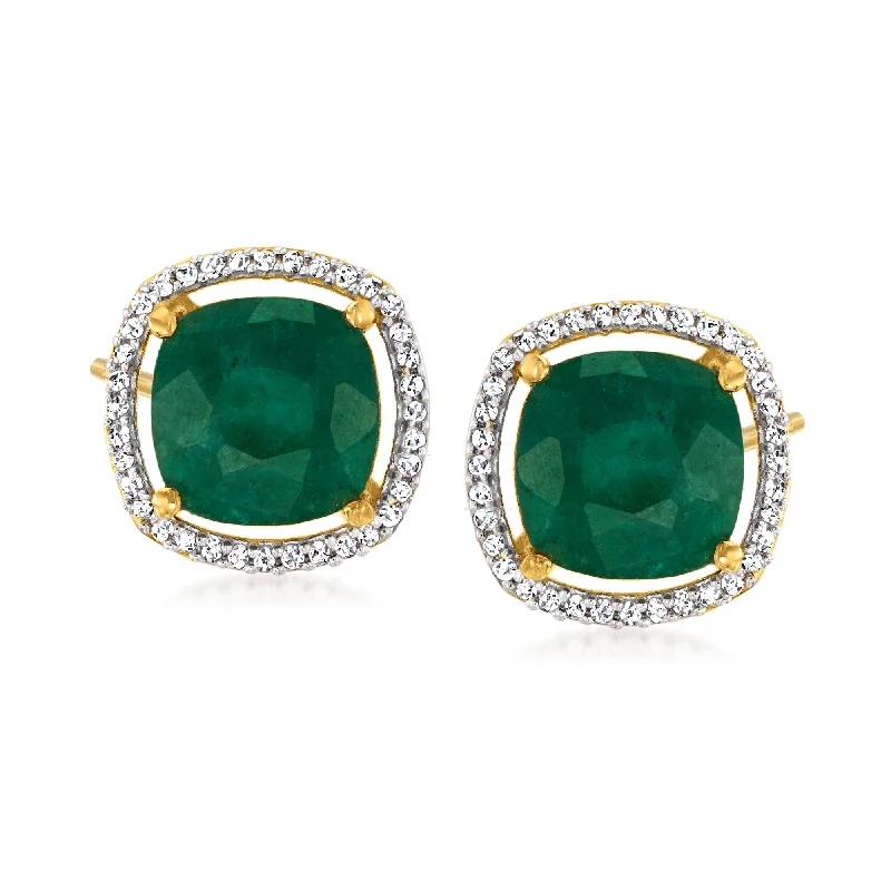 Ross-Simons Emerald and . Diamond Earrings in 18kt Gold Over Sterling