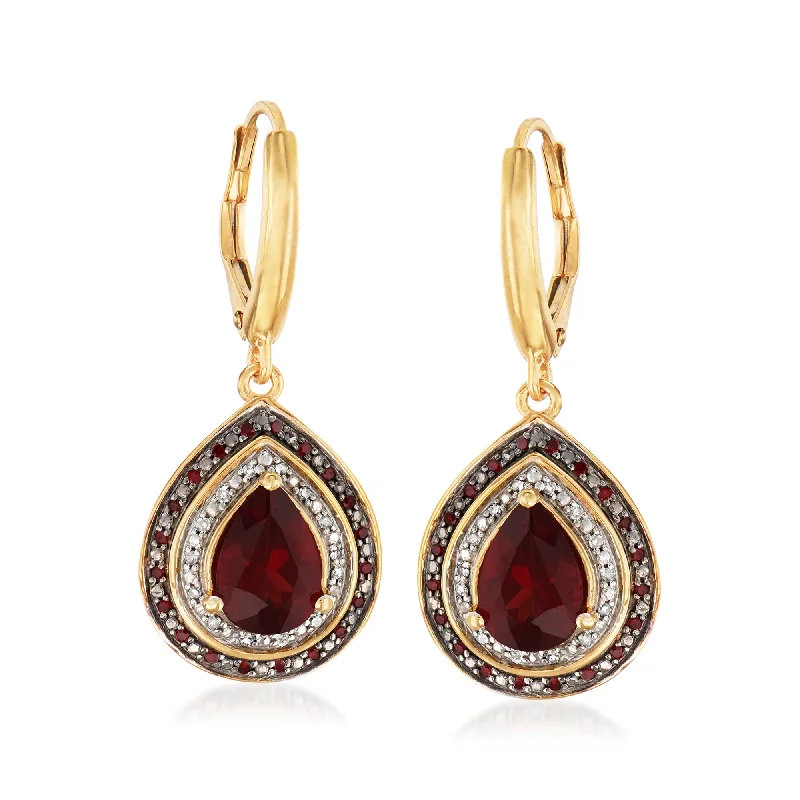 Ross-Simons Garnet and . Red and White Diamond Drop Earrings in 18kt Gold Over Sterling