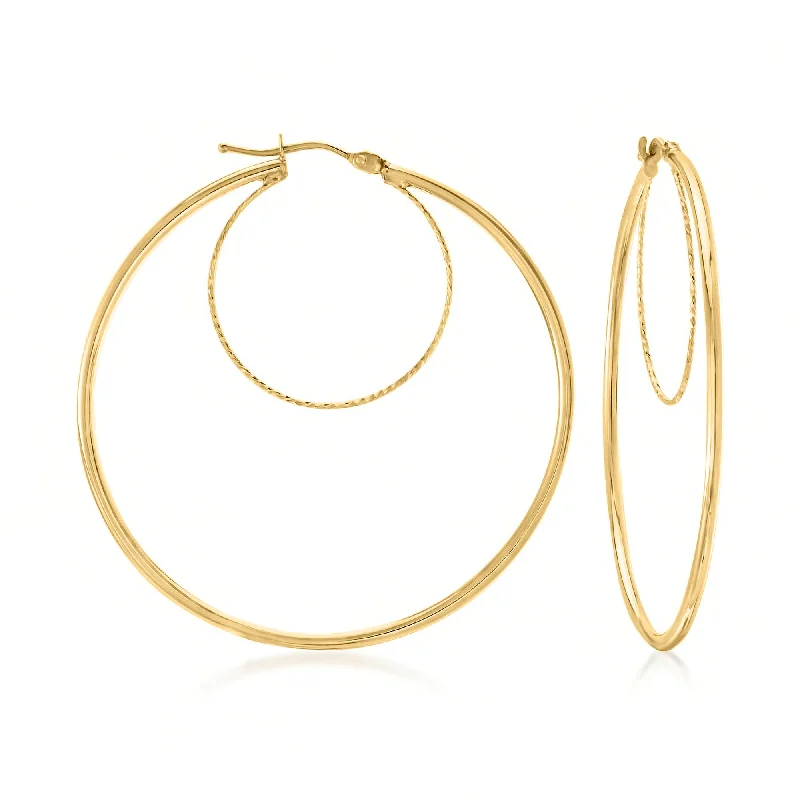 Ross-Simons Italian 14kt Yellow Gold Textured and Polished Double-Hoop Earrings