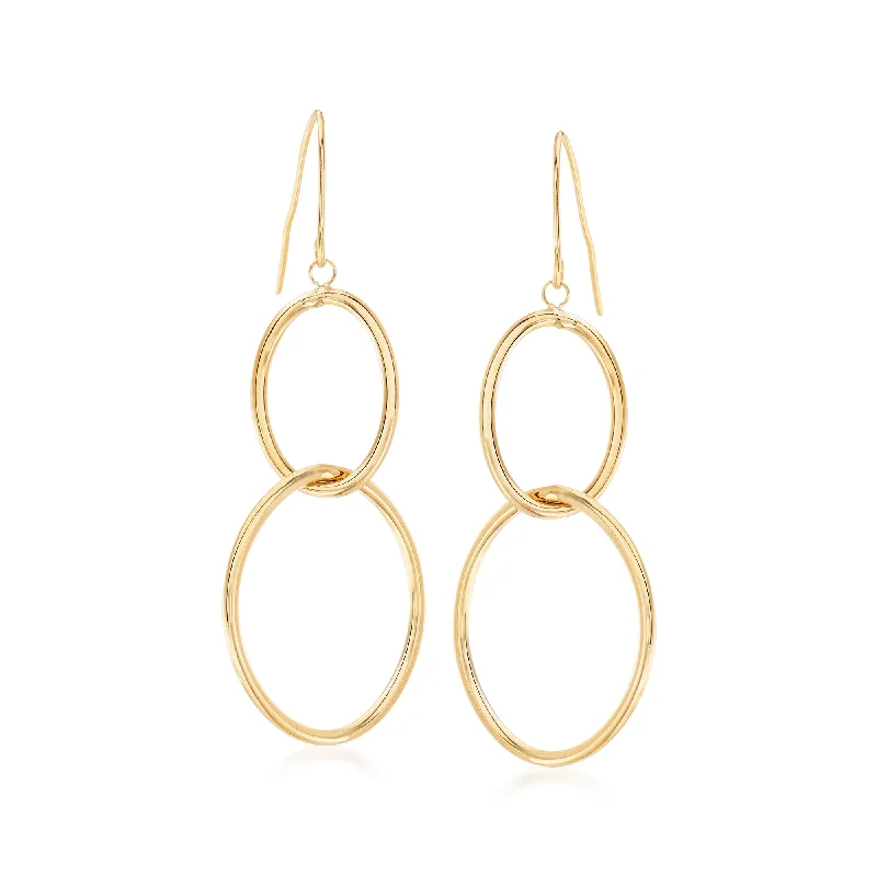 Ross-Simons Italian 14kt Yellow Gold Double-Oval Hoop Drop Earrings