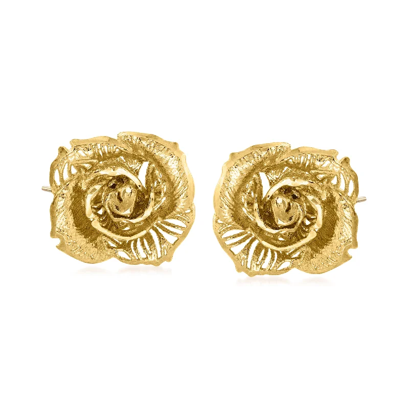 Ross-Simons Italian 14kt Yellow Gold Rose Earrings