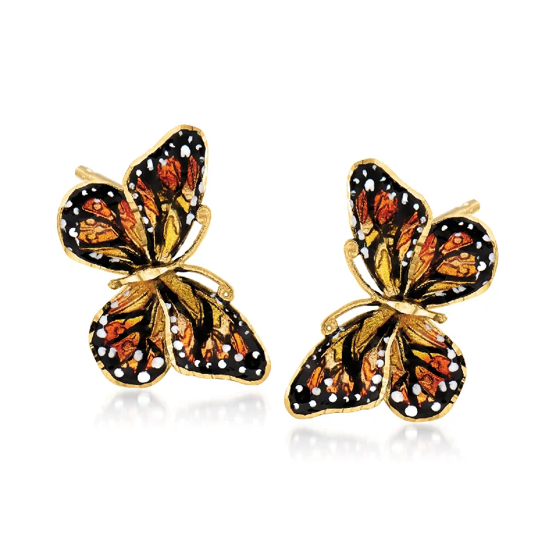 Ross-Simons Italian 18kt Yellow Gold Butterfly Earrings With Enamel