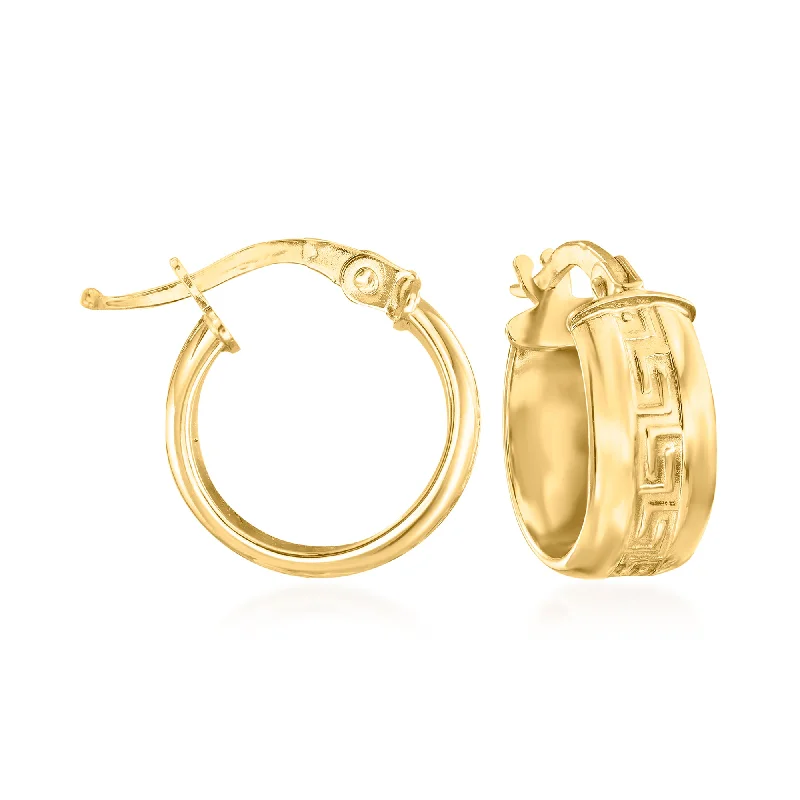 Ross-Simons Italian Greek Key Huggie Hoop Earrings in 14kt Yellow Gold