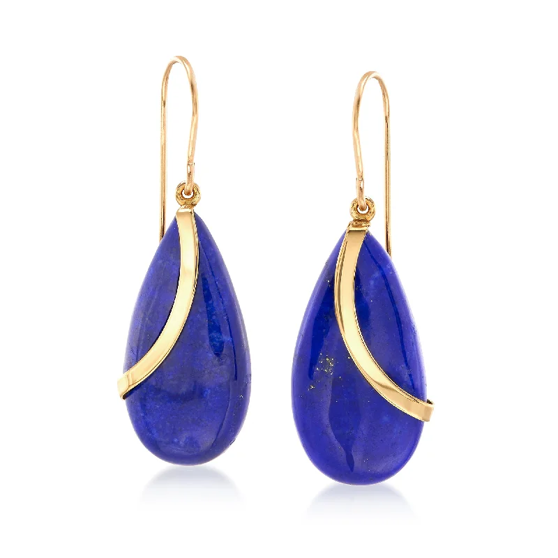 Ross-Simons Lapis and 14kt Yellow Gold Teardrop Earrings