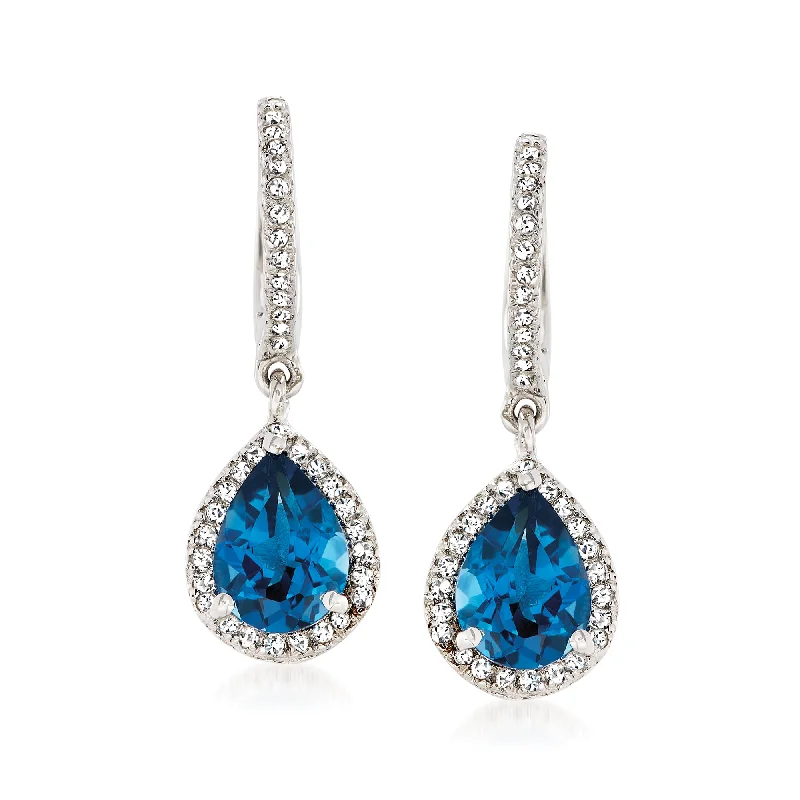 Ross-Simons London Blue and White Topaz Drop Earrings in Sterling Silver