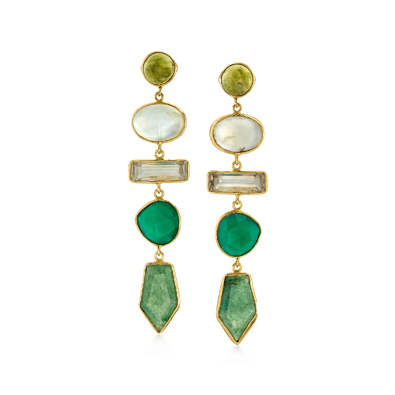 Ross-Simons Multi-Gemstone and Prasiolite Drop Earrings in 18kt Gold Over Sterling