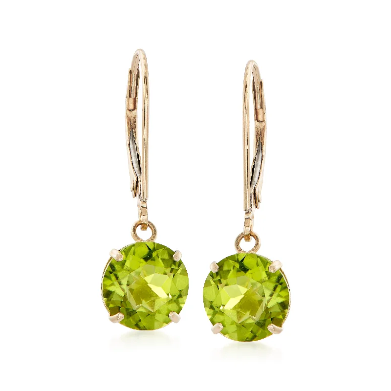 Ross-Simons Peridot Drop Earrings in 14kt Yellow Gold