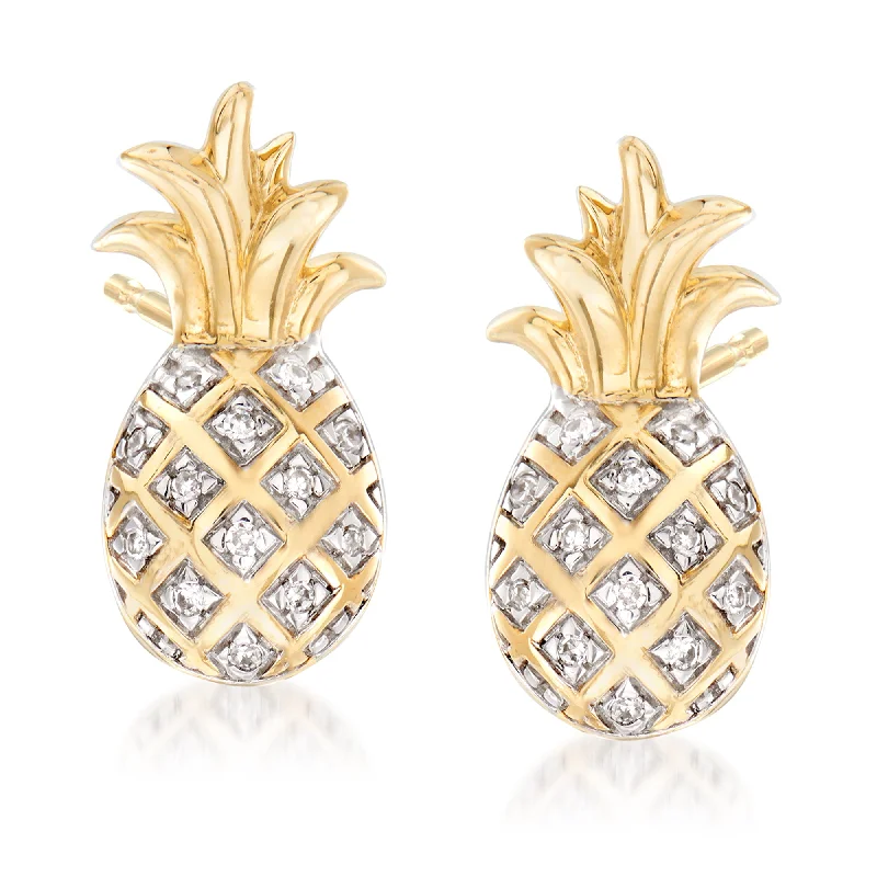 Ross-Simons Pineapple Earrings With Diamond Accents in 14kt Yellow Gold