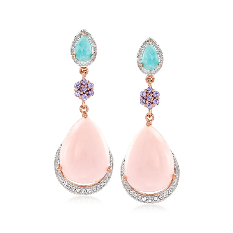 Ross-Simons Pink Opal and . Multi-Gemstone Drop Earrings in 18kt Rose Gold Over Sterling Silver