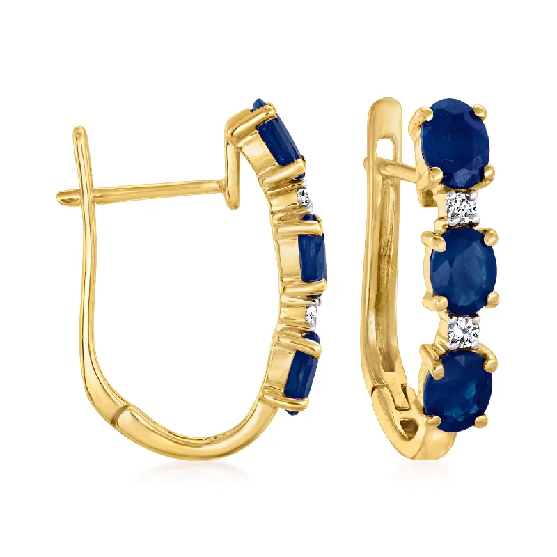 Ross-Simons Sapphire and Diamond-Accented Hoop Earrings in 14kt Yellow Gold