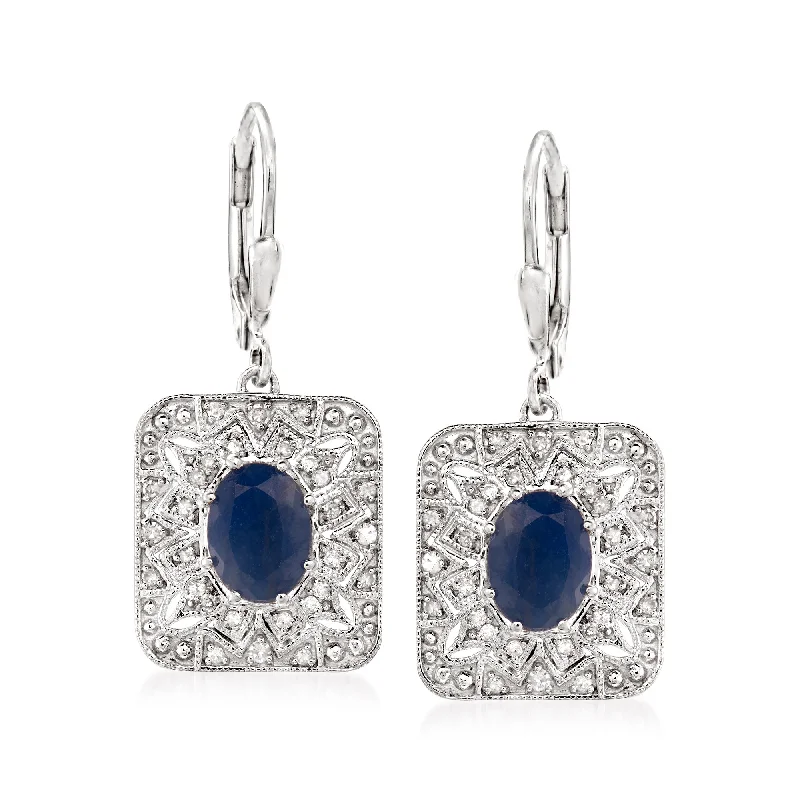 Ross-Simons Sapphire and . Diamond Vintage-Style Drop Earrings in Sterling Silver