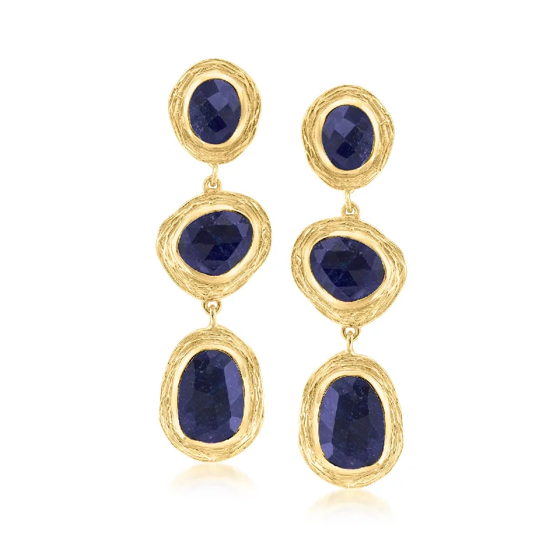 Ross-Simons Sapphire Station Drop Earrings in 18kt Gold Over Sterling