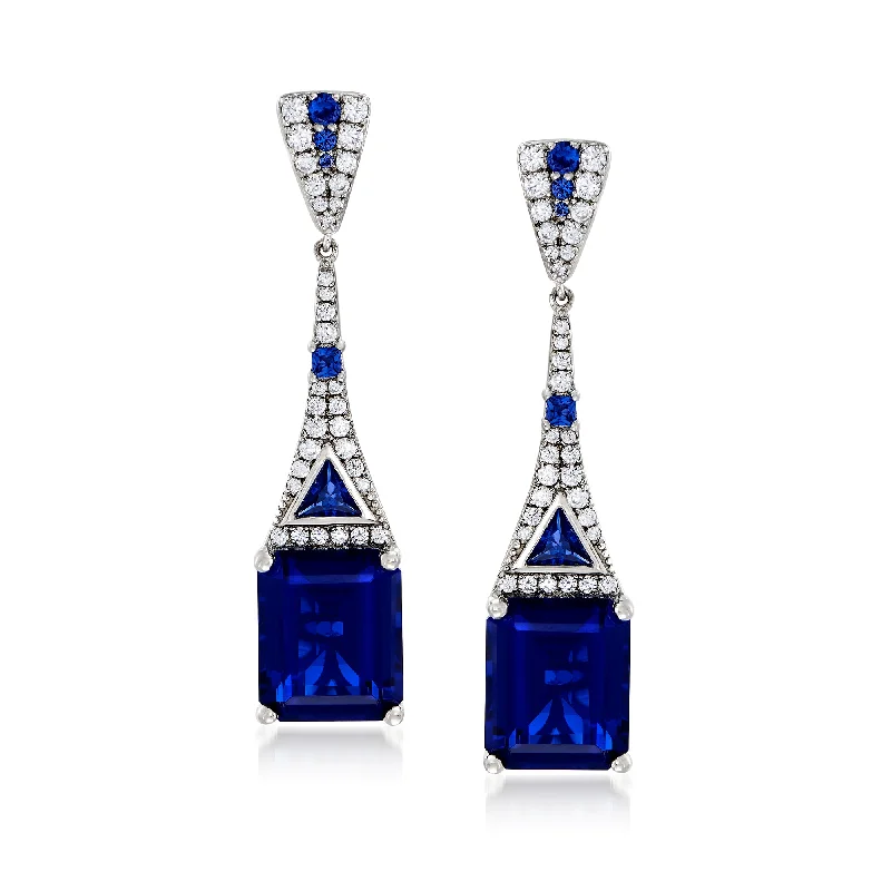 Ross-Simons Simulated Sapphire and . CZ Drop Earrings in Sterling Silver