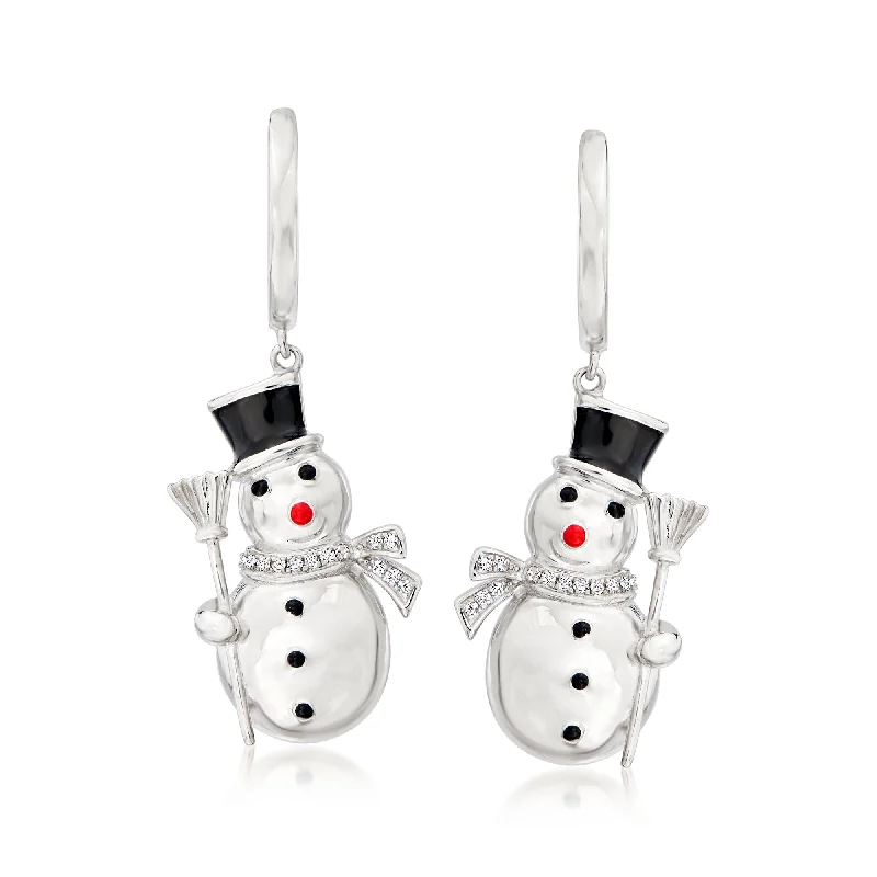 Ross-Simons Sterling Silver Snowman Drop Earrings With Diamond Accents and Multicolored Enamel