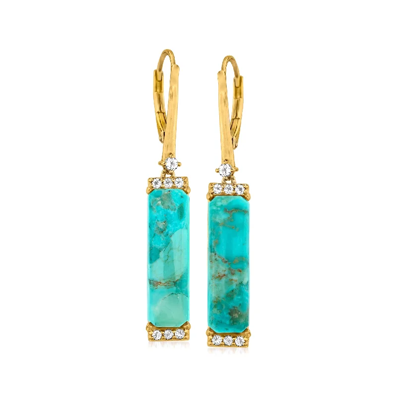 Ross-Simons Turquoise Drop Earrings With . White Topaz in 18kt Gold Over Sterling