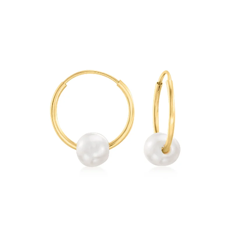 RS Pure by Ross-Simons 5-6mm Cultured Pearl Removable Hoop Earrings in 14kt Yellow Gold