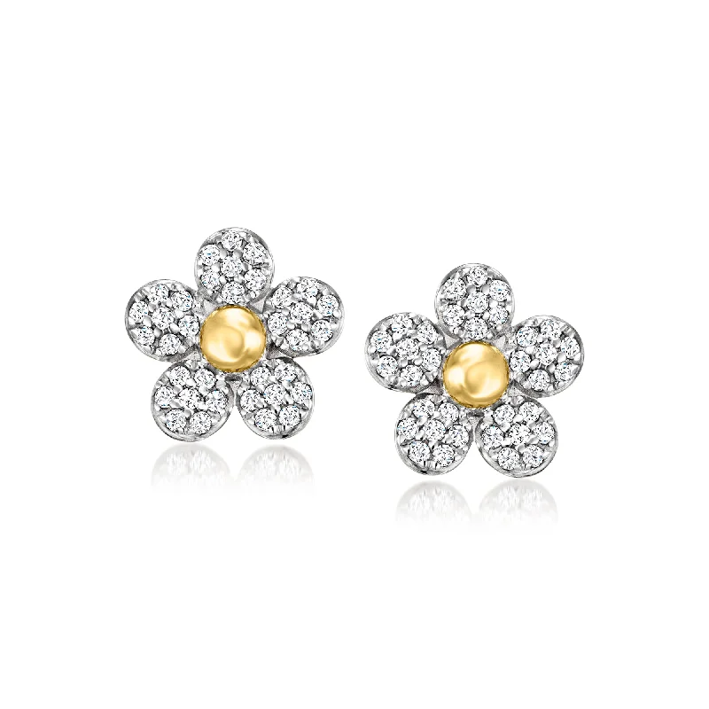 RS Pure by Ross-Simons Diamond Flower Earrings in 14kt Yellow Gold