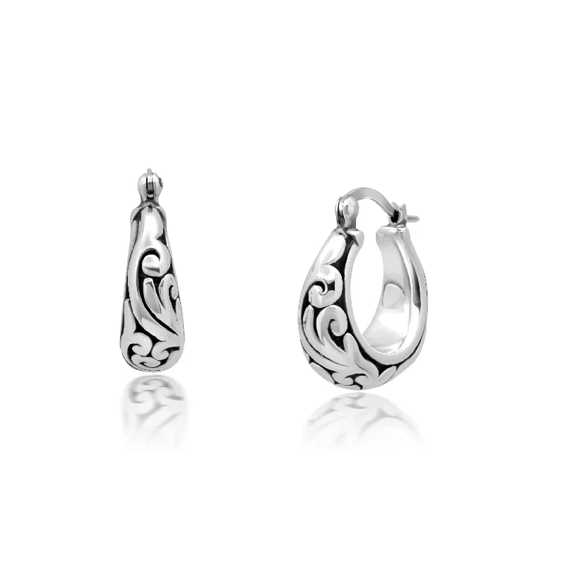 Sterling Silver Round Filigree Hoop Earrings