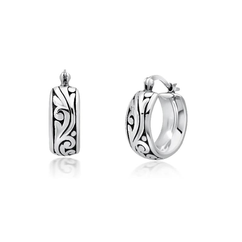 Sterling Silver Round Waved Filigree Hoop Earrings