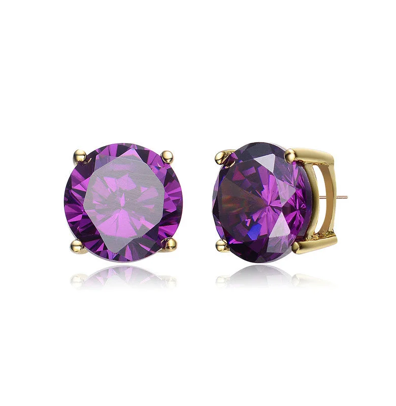 Sterling Silver with Colored Cubic Zirconia Solitaire Stud Earrings