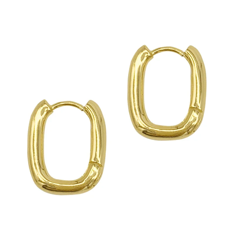 Tarnish Resistant 14k Gold Plated Rectangle Hoop Earrings