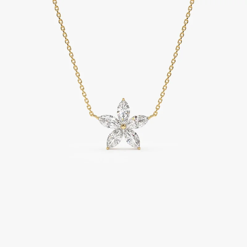 Once-A-Year Jewelry Sale – Grab Your Favorites Now 1.05 ctw 14K Marquise Shaped Flower Design Lab Grown Diamond Necklace - Vera