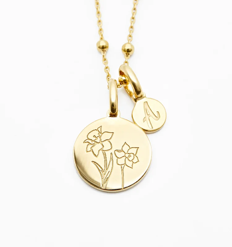 Luxury Jewelry Without The Luxury Price Tag Daffodil Necklace With Initial - March Flower