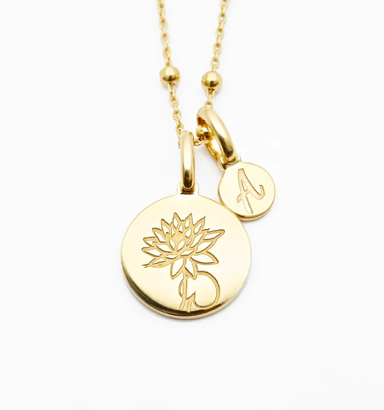 Upgrade Your Jewelry Collection For Less Lotus Necklace With Initial - July Flower