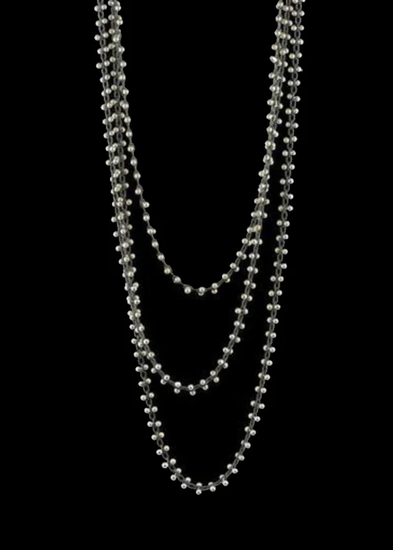 Glamorous Jewelry, Glamorous Deals – Shop Now Signature Beaded Three Strand Oxidized Sterling Silver Necklace