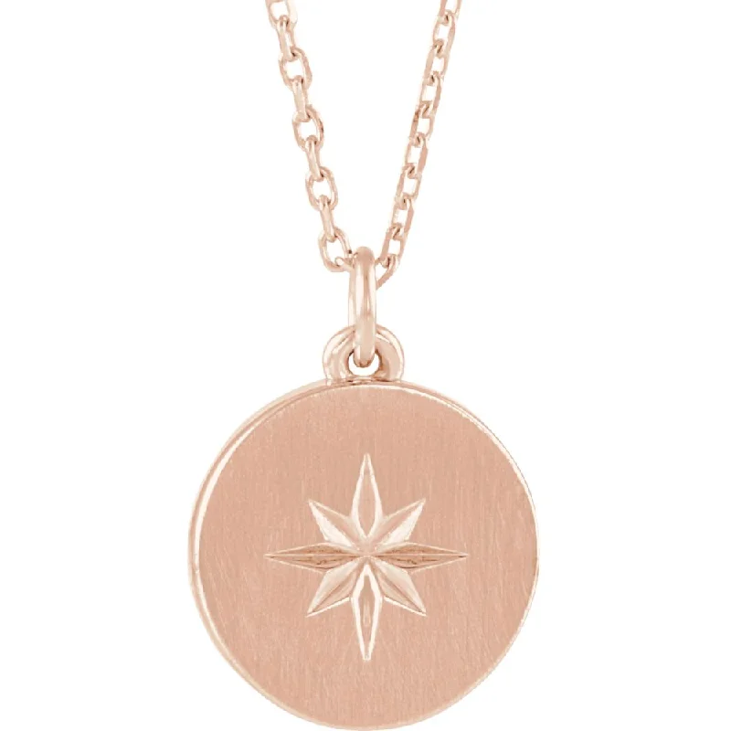 Upgrade Your Jewelry Collection For Less 14k White, Yellow or Rose Gold 11mm Starburst Disc Necklace, 16-18 In.