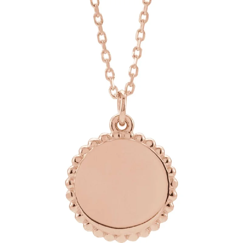 Luxury Jewelry At Budget-Friendly Prices – Grab Yours Now 14k White, Yellow or Rose Gold 12mm Bead Edge Disc Necklace, 16-18 In.