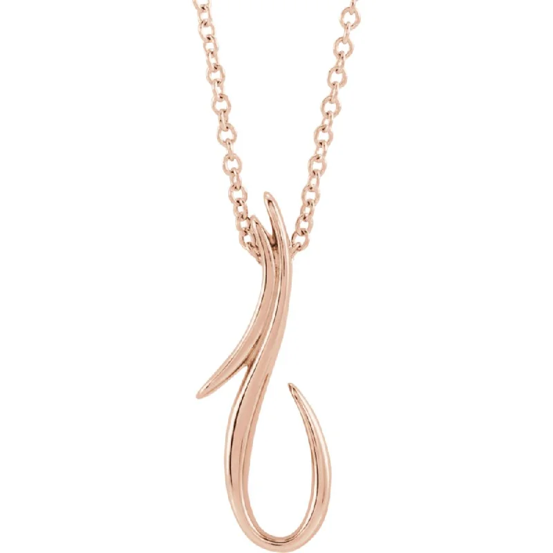 Luxury Handcrafted Jewelry For Elegant Looks 14k White, Yellow or Rose Gold Freeform Hook Necklace, 16-18 Inch