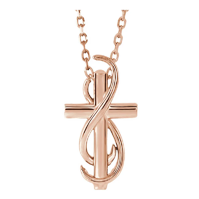 Waterproof Stainless Steel Jewelry For Lasting Beauty 14k White, Yellow or Rose Gold Infinity Cross Necklace, 16-18 Inch