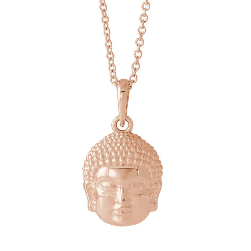 Elevate Your Outfit With Discounted Statement Jewelry 14k White, Yellow or Rose Gold Small 2D Buddha Necklace, 16-18 Inch