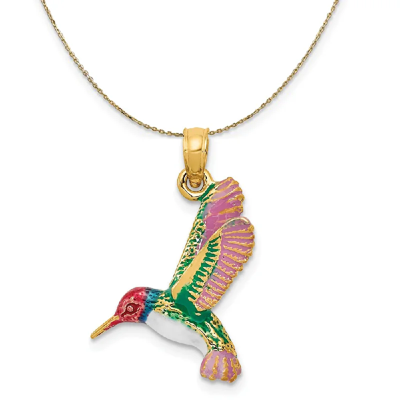 Shine Without Limits – Jewelry Sale Happening Now 14k Yellow Gold 3D Enameled Hummingbird Necklace