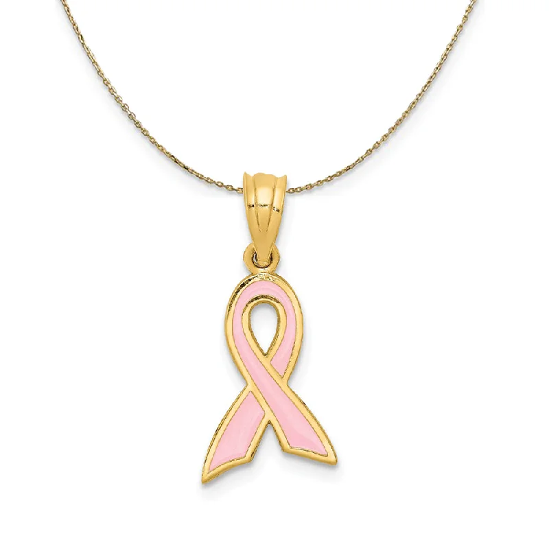 Accessorize For Less – Luxury Jewelry At Affordable Prices 14k Yellow Gold & Pink Enamel Awareness (20mm) Necklace